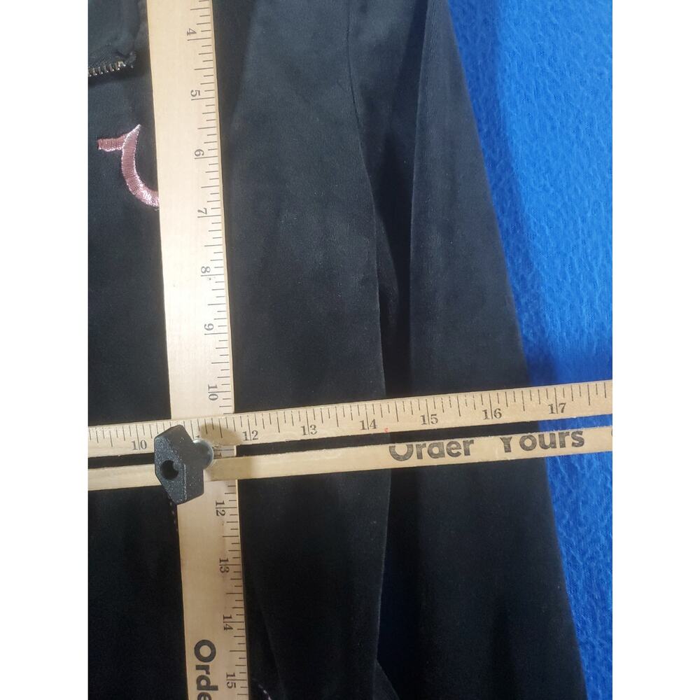 True Religion Womens Velour Zip Up Hoodie Black Pink Crystal Buddha Shrunken XS - Picture 11 of 16